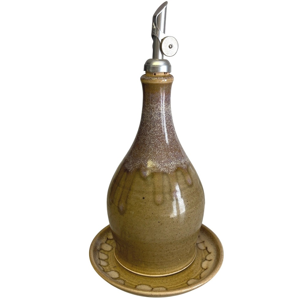 Studio Pottery Oil Cruet Brown Purple Handmade Drip Glaze New